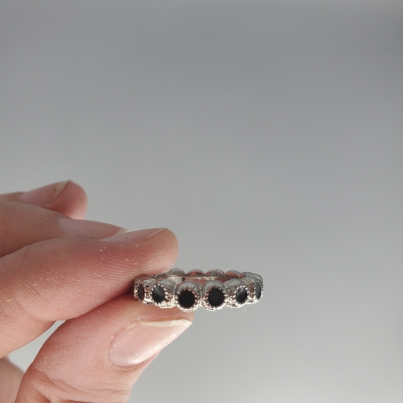 Silvertone Black Filled Ring - Picture 6 of 7